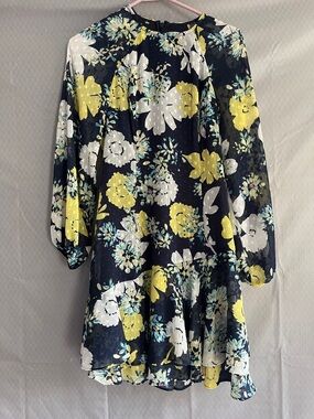 Eliza J Navy Dress with Yellow, White & Teal Floral Print